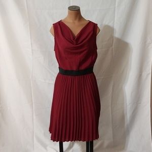 Burgundy pleated skirt dress